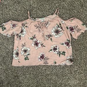Pink, Flowery Blouse- Off-The-Shoulder